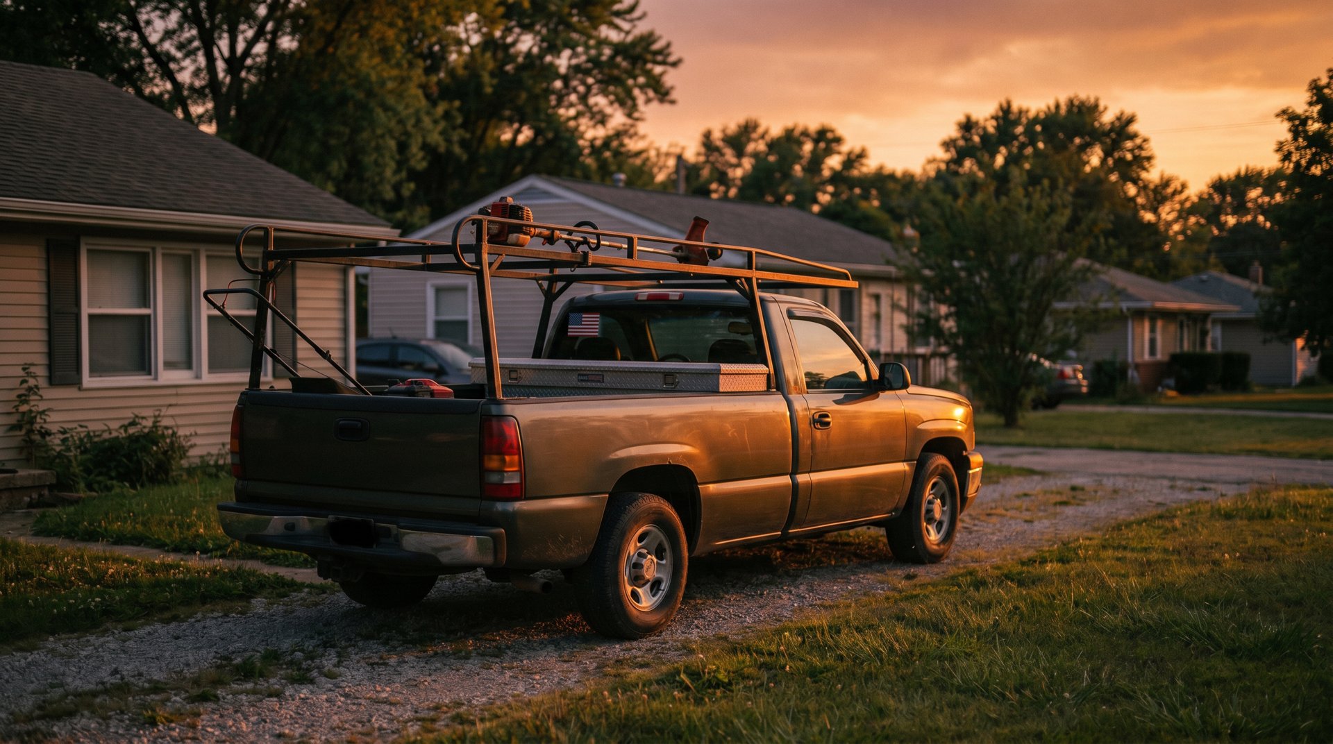 Braco Property Solutions crew standing in front of their work truck at sunrise